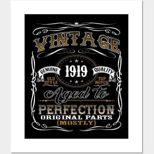 Vintage 1919 Shirt 100th Birthday Gift One-hundredth Centenarian Bday T Shirt Posters and Art